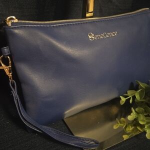 SeneGence Navy Blue Wristlet Cosmetic Pouch Zip Top Makeup Bag Travel Clutch